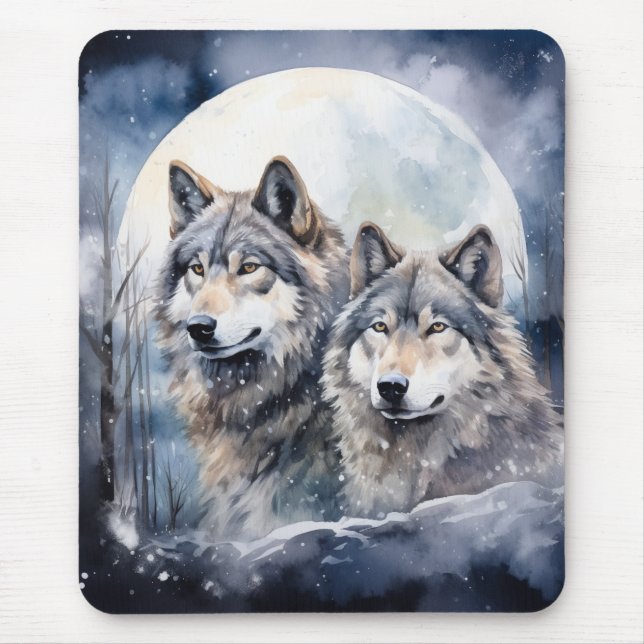 Two Wolves in Winter Mouse Pad (Front)