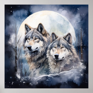 Two Wolves in Winter Poster