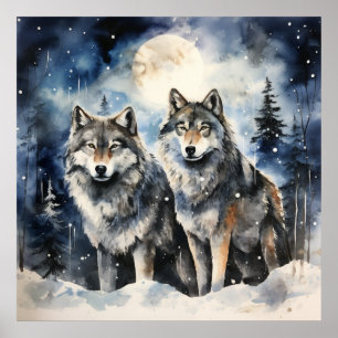 Two Wolves in Winter Poster