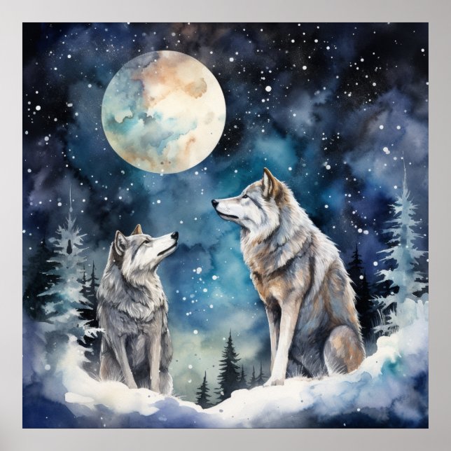Two Wolves in Winter Poster (Front)
