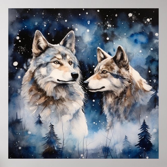 Two Wolves in Winter Poster (Front)