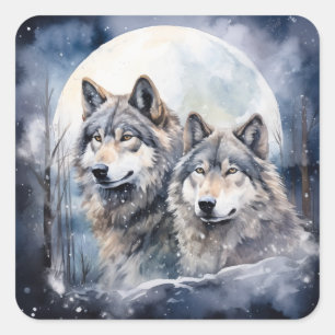 Two Wolves in Winter Square Sticker