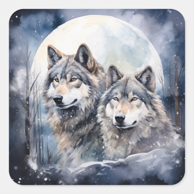 Two Wolves in Winter Square Sticker (Front)