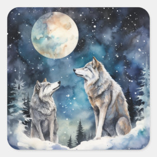 Two Wolves in Winter Square Sticker