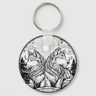 Two wolves key ring