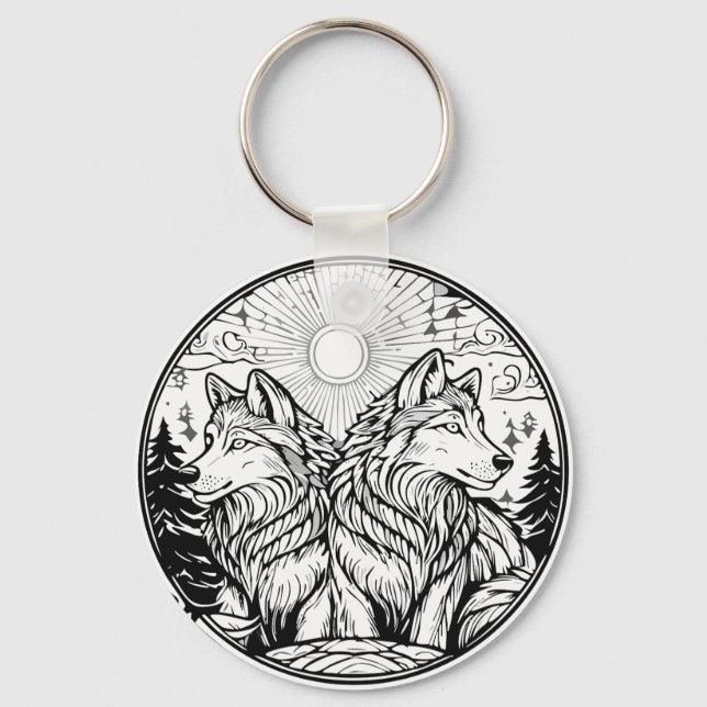 Two wolves key ring (Front)