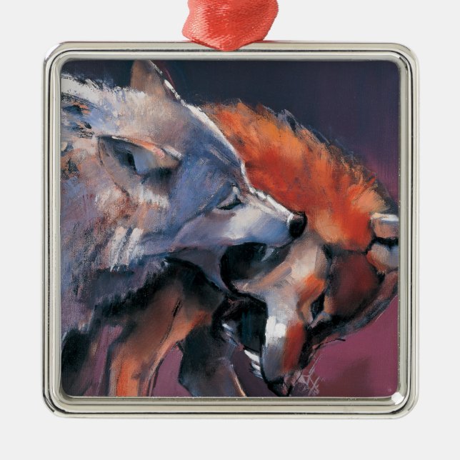 Two Wolves Metal Ornament (Front)