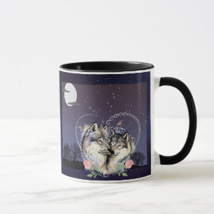 Two Wolves Moon & Stars Coffee Mug