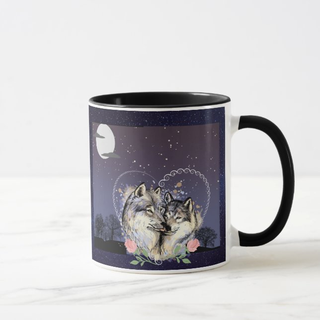 Two Wolves Moon & Stars Coffee Mug (Right)