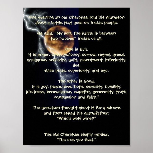 Two Wolves - Native American Metaphor Poster (Front)