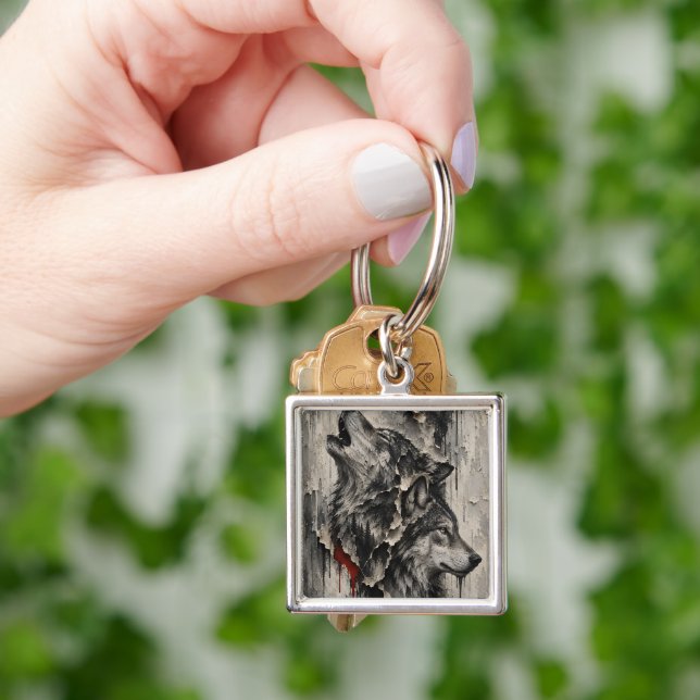Two Wolves, One Heart Key Ring (Hand)