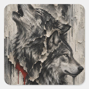 Two Wolves, One Heart Square Sticker