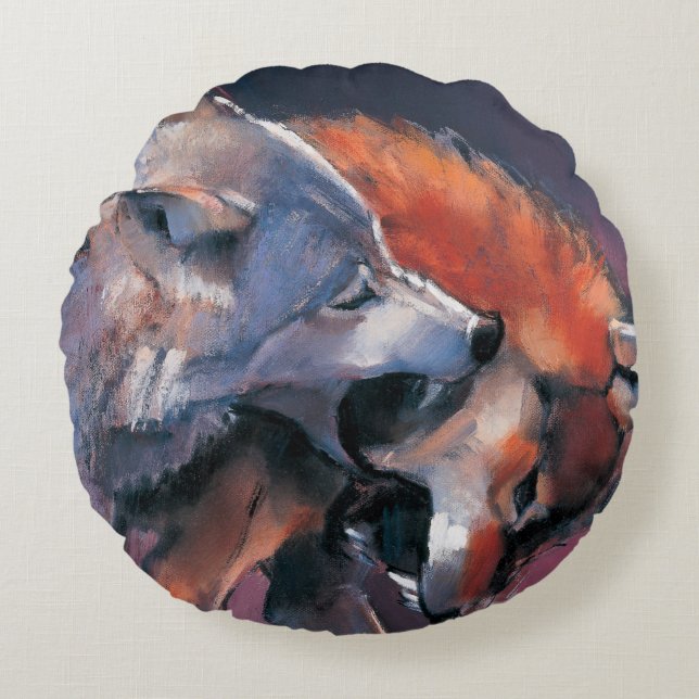 Two Wolves Round Cushion (Front)