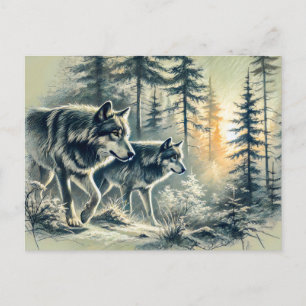 Two Wolves Running at Sunrise Postcard