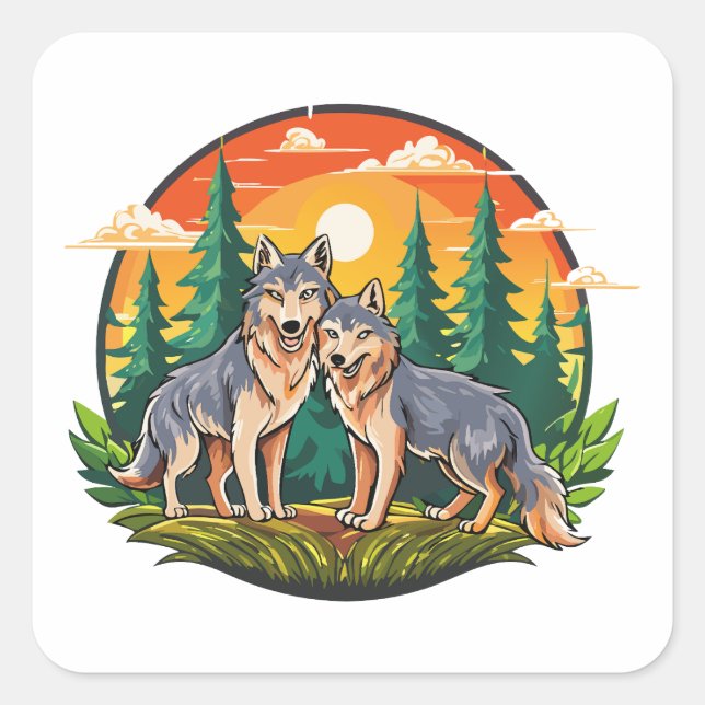 Two wolves square sticker (Front)