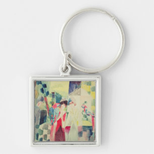 Two Women and a Man with Parrots, 20th century Key Ring