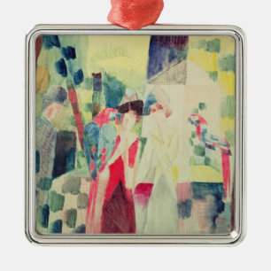 Two Women and a Man with Parrots, 20th century Metal Tree Decoration