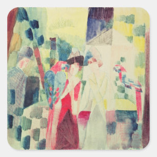 Two Women and a Man with Parrots, 20th century Square Sticker