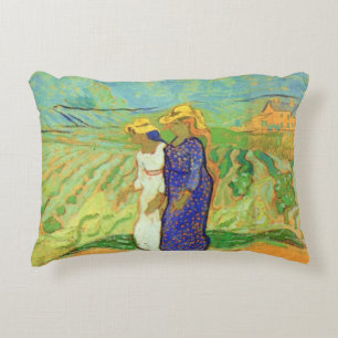 Two Women Crossing the Fields by Vincent van Gogh Decorative Cushion