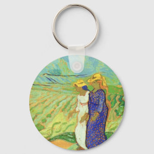 Two Women Crossing the Fields by Vincent van Gogh Key Ring