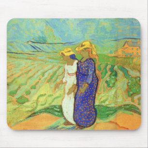 Two Women Crossing the Fields by Vincent van Gogh Mouse Pad