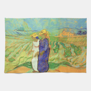 Two Women Crossing the Fields by Vincent van Gogh Tea Towel