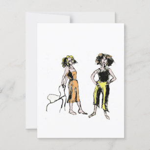 Two women depicted with curly hair  postcard