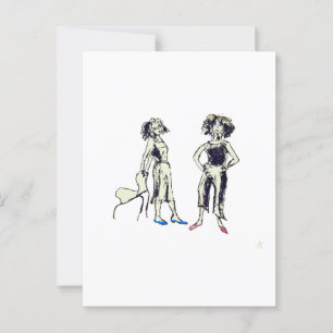 Two women depicted with curly hair  postcard