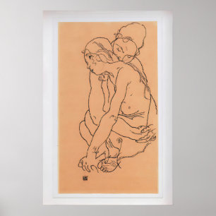 Two Women Embracing by Egon Schiele Vintage Poster