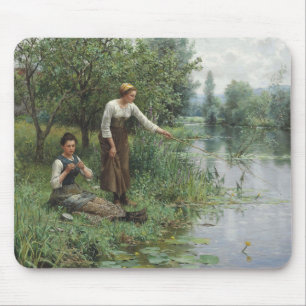 Two Women Fishing by Daniel Ridgway Knight Mouse Pad