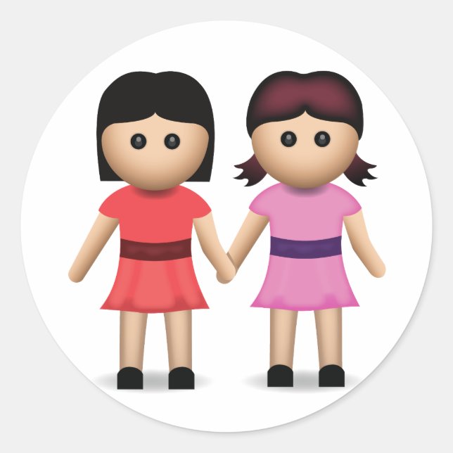 Two Women Holding Hands Emoji Classic Round Sticker (Front)