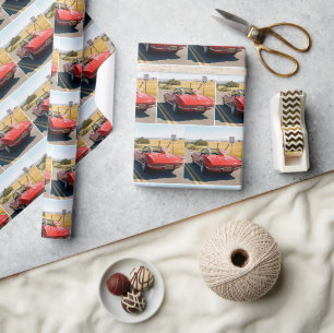 Two Women in a Red 1966 Corvette on Route 66 Wrapping Paper