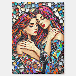 Two Women in Love Faux Mosaic Tile Style Magnet