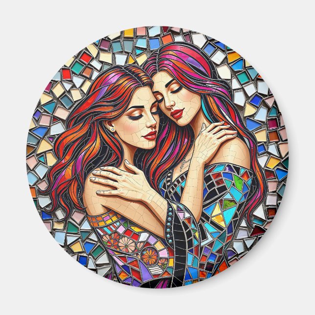 Two Women in Love | Faux Mosaic Tile Style Magnet (Front)