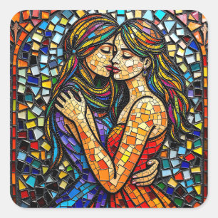 Two Women in Mosaic Tile Style Ai Art Square Sticker