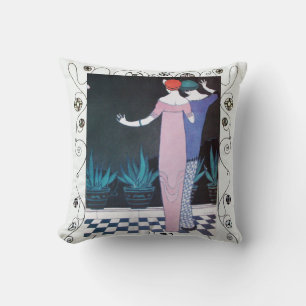 TWO WOMEN IN THE NIGHT Art Deco Beauty Fashion  Cushion