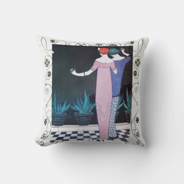 TWO WOMEN IN THE NIGHT Art Deco Beauty Fashion  Cushion (Front)
