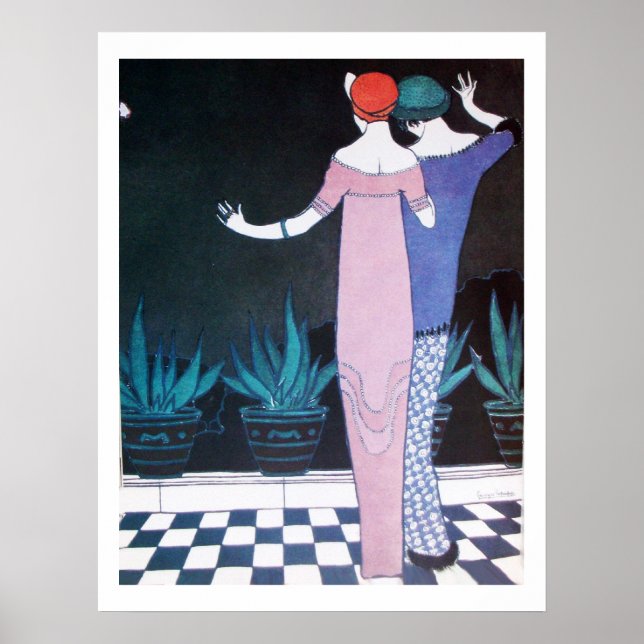 TWO WOMEN IN THE NIGHT ,Art Deco Beauty Fashion Poster (Front)
