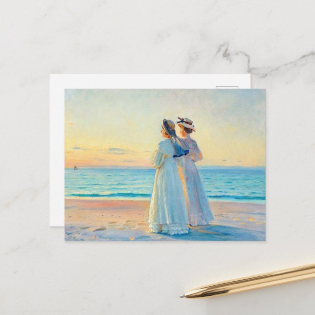 Two Women in the Sunset on Skagen Beach by Ancher Postcard (Front/Back In Situ)