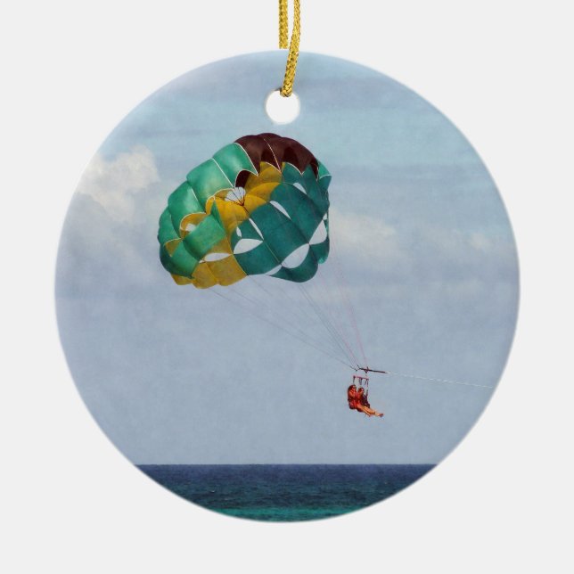 Two Women Parasailing in the Bahamas Ceramic Tree Decoration (Front)