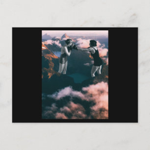 Two women playing boxing. Collage Art. Postcard