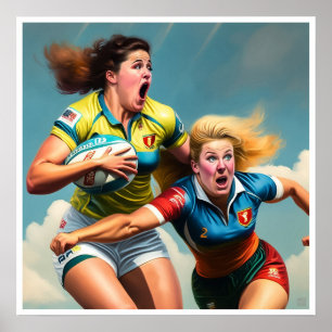Two Women Rugby Players Art Print