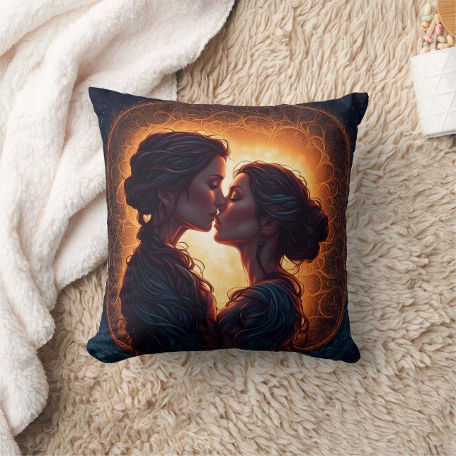 Two Women Sharing a Kiss at Dusk Cushion (Blanket)