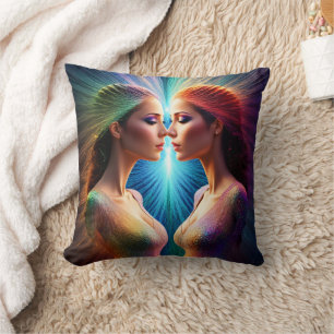 Two Women With Colourful Auras in Abstract Art Cushion