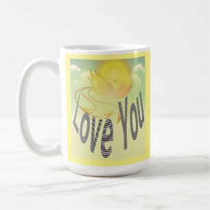 Two Words—Love You. On Flaming Yellow Phoenix Bird Coffee Mug