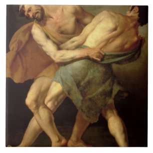 Two Wrestlers Ceramic Tile