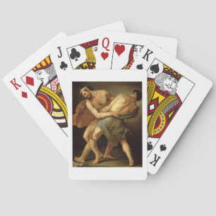 Two Wrestlers Playing Cards