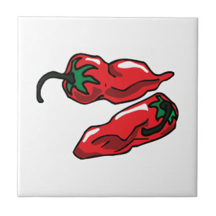 Two Wrinkled Red Peppers Stems Graphic Tile
