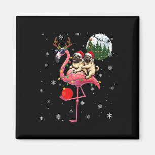 Two Xmas Pugs Riding Flamingo Reindeer Sungles 1 Magnet