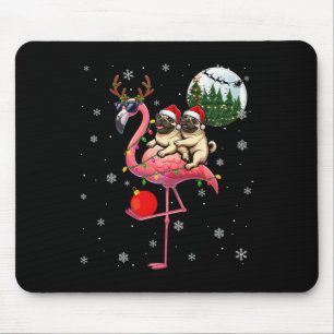 Two Xmas Pugs Riding Flamingo Reindeer Sungles 1 Mouse Pad